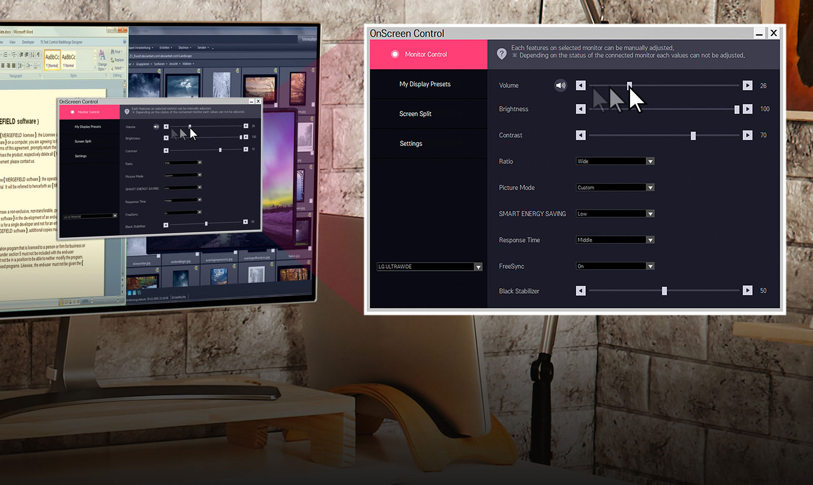 màn hình LG 24MP88HV-S chế độ Screen Split đa dạng với cú click chuột