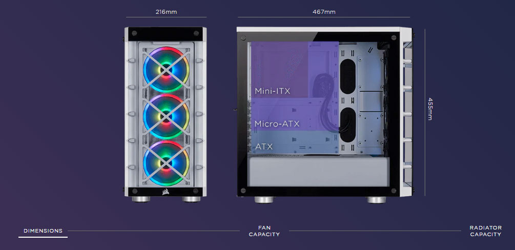 Case PC Corsair iCUE 465X RGB Mid-Tower ATX Smart Case — White