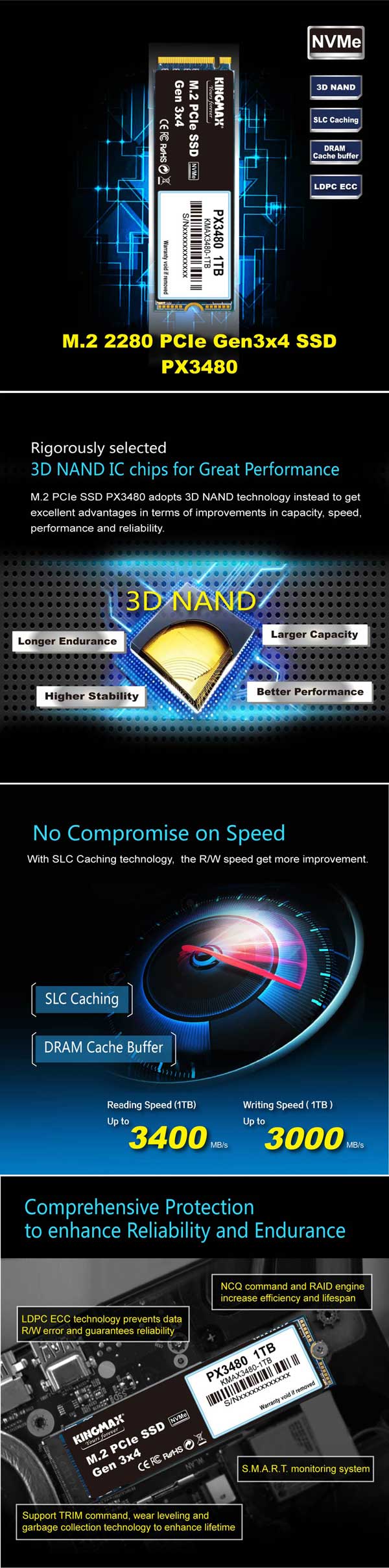 SSD KingMax PX3480 1TB M.2 PCIe Gen 3x4